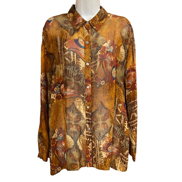 Chico’s Silk Chiffon Button Down Shirt - Picture 1 of 9